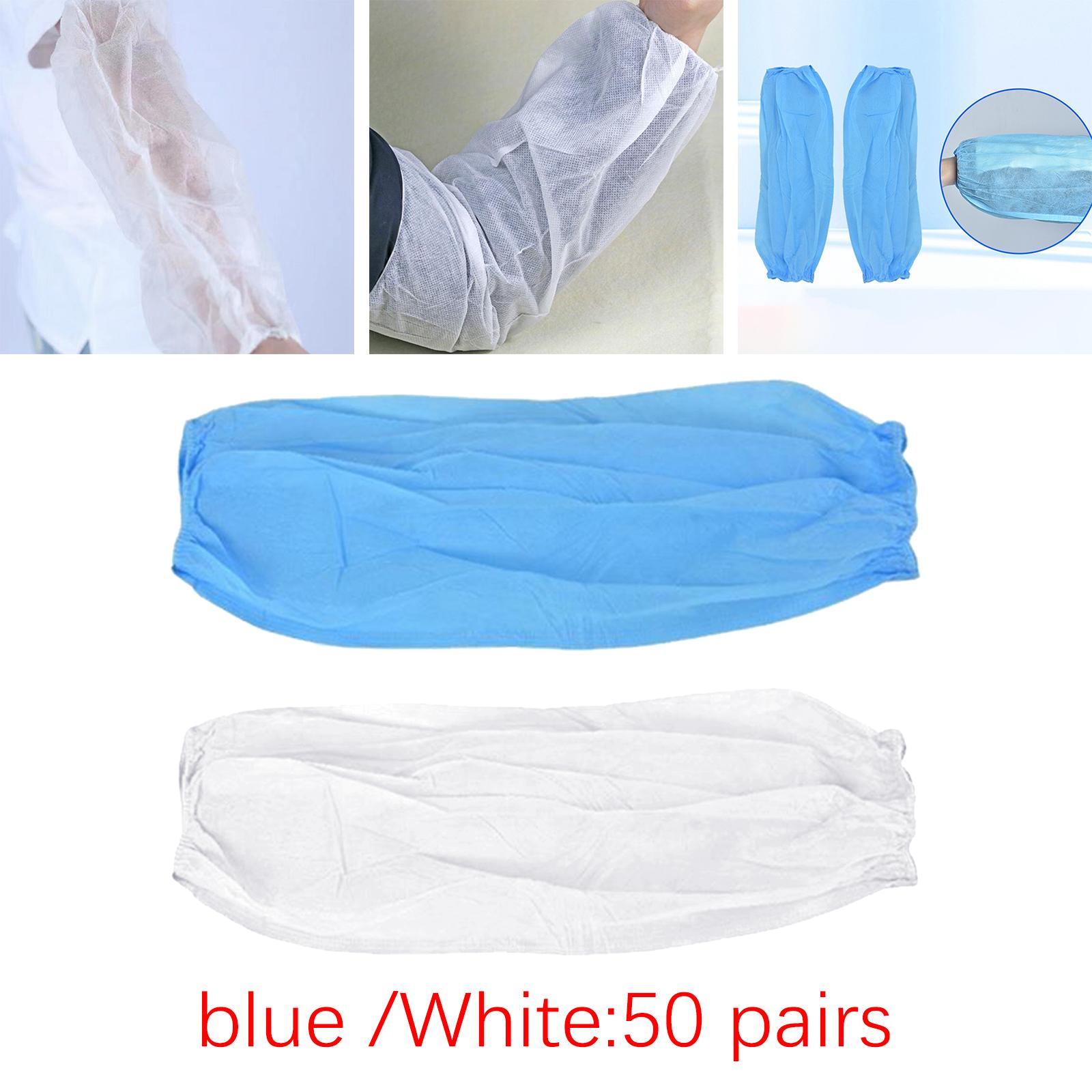 50 Pairs Disposable Oversleeves Arms Sleeves Non Woven Fabric Elastic Straps Blue