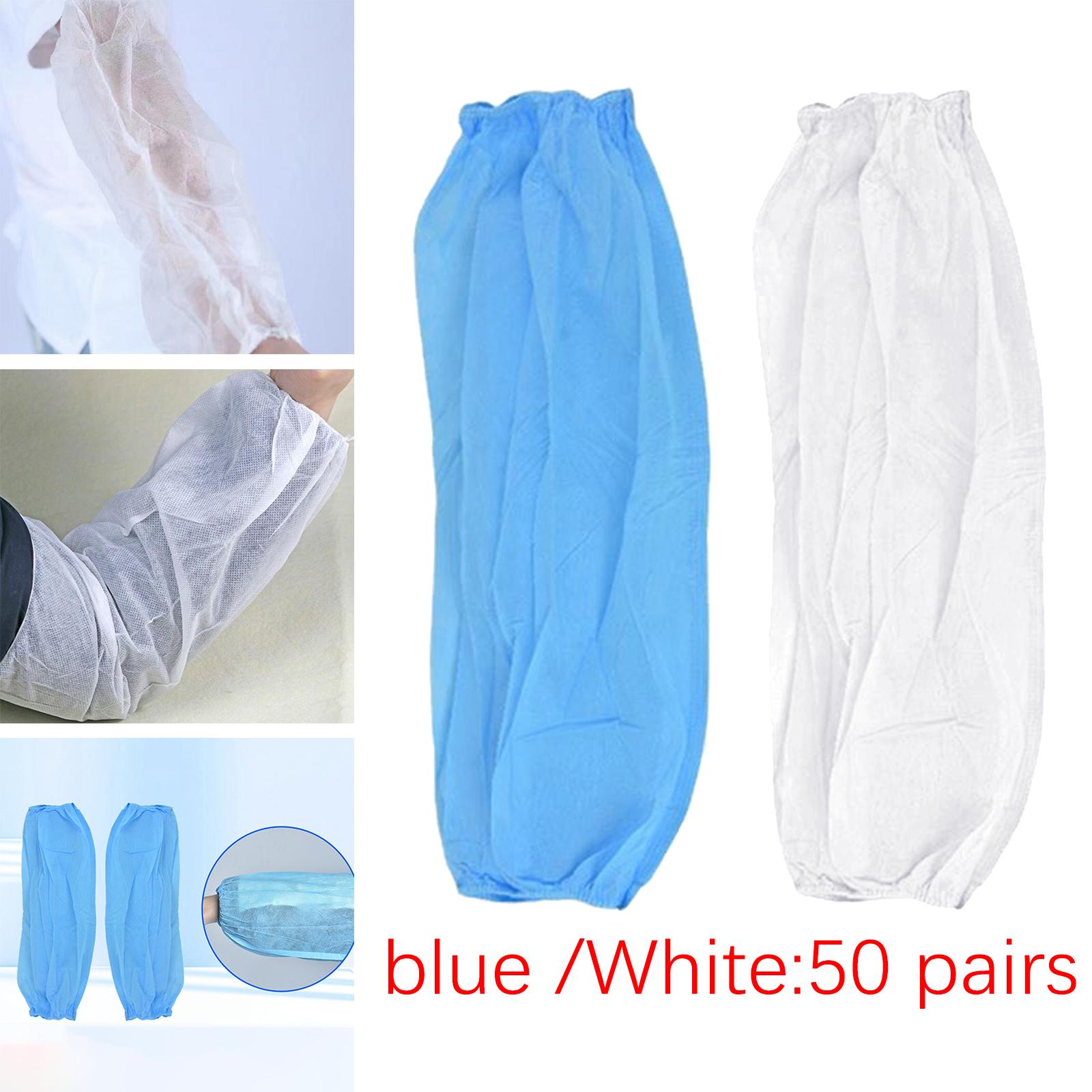 50 Pairs Disposable Oversleeves Arms Sleeves Non Woven Fabric Elastic Straps Blue