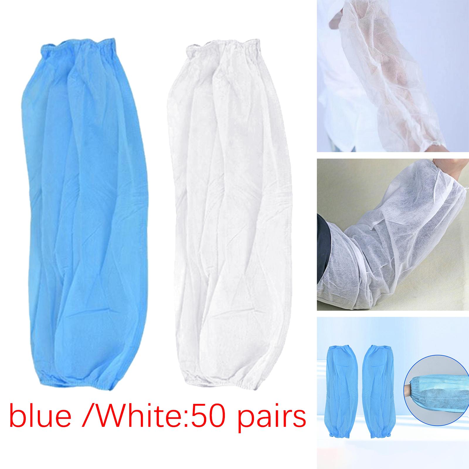 50 Pairs Disposable Oversleeves Arms Sleeves Non Woven Fabric Elastic Straps Blue