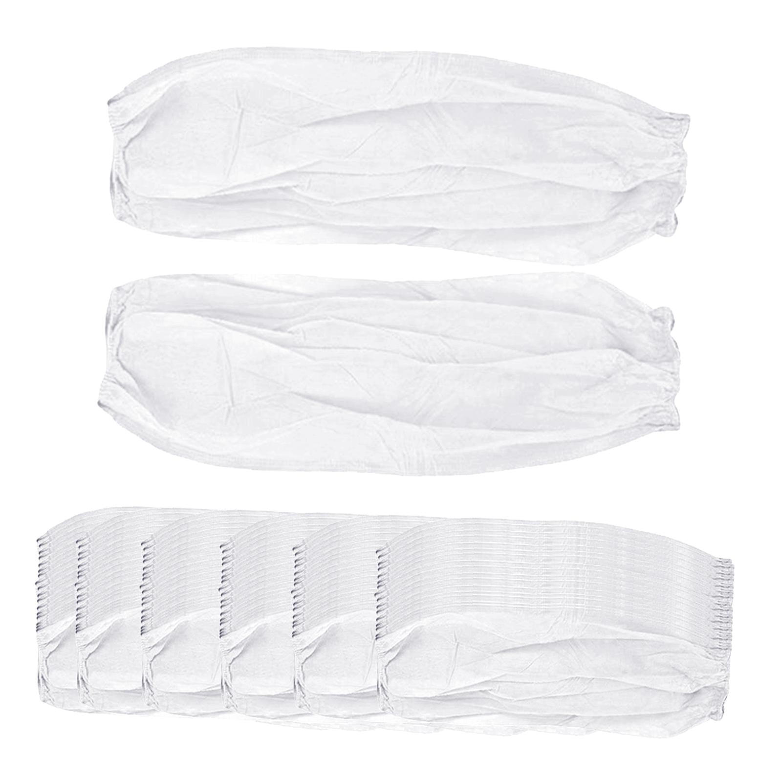 50 Pairs Disposable Oversleeves Arms Sleeves Non Woven Fabric Elastic Straps White