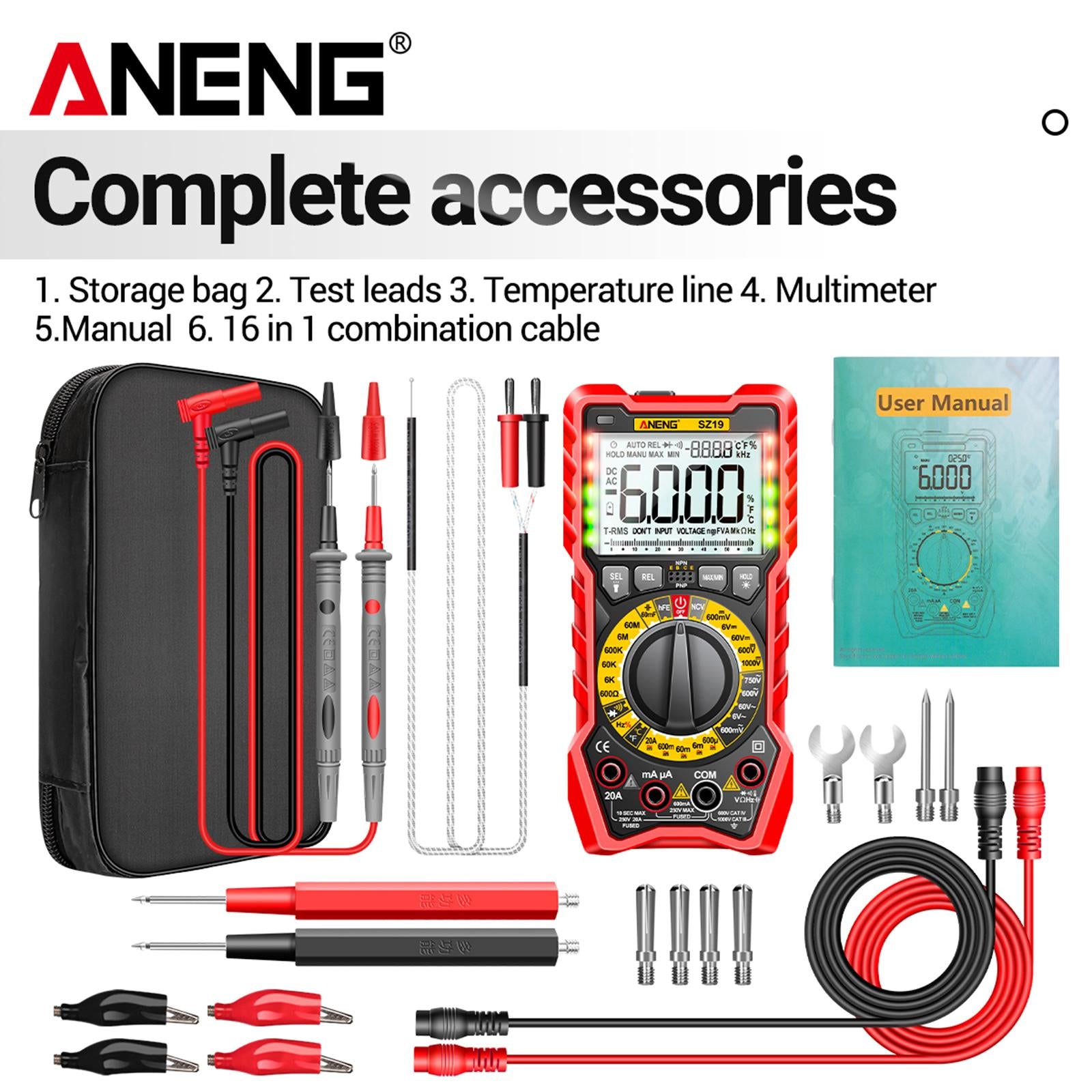 Portable Digital Tester Capacitance Tester High Precision AC DC Volt Tester Red