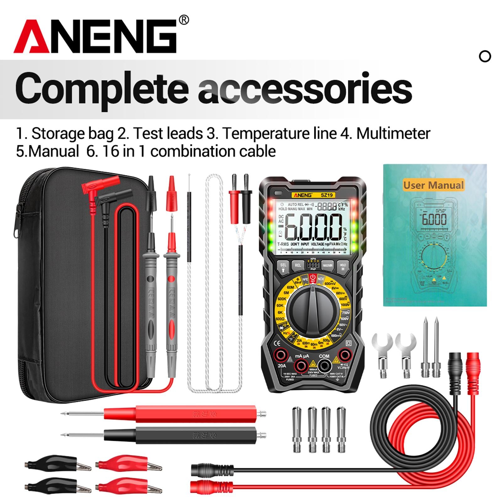 Portable Digital Tester Capacitance Tester High Precision AC DC Volt Tester Black