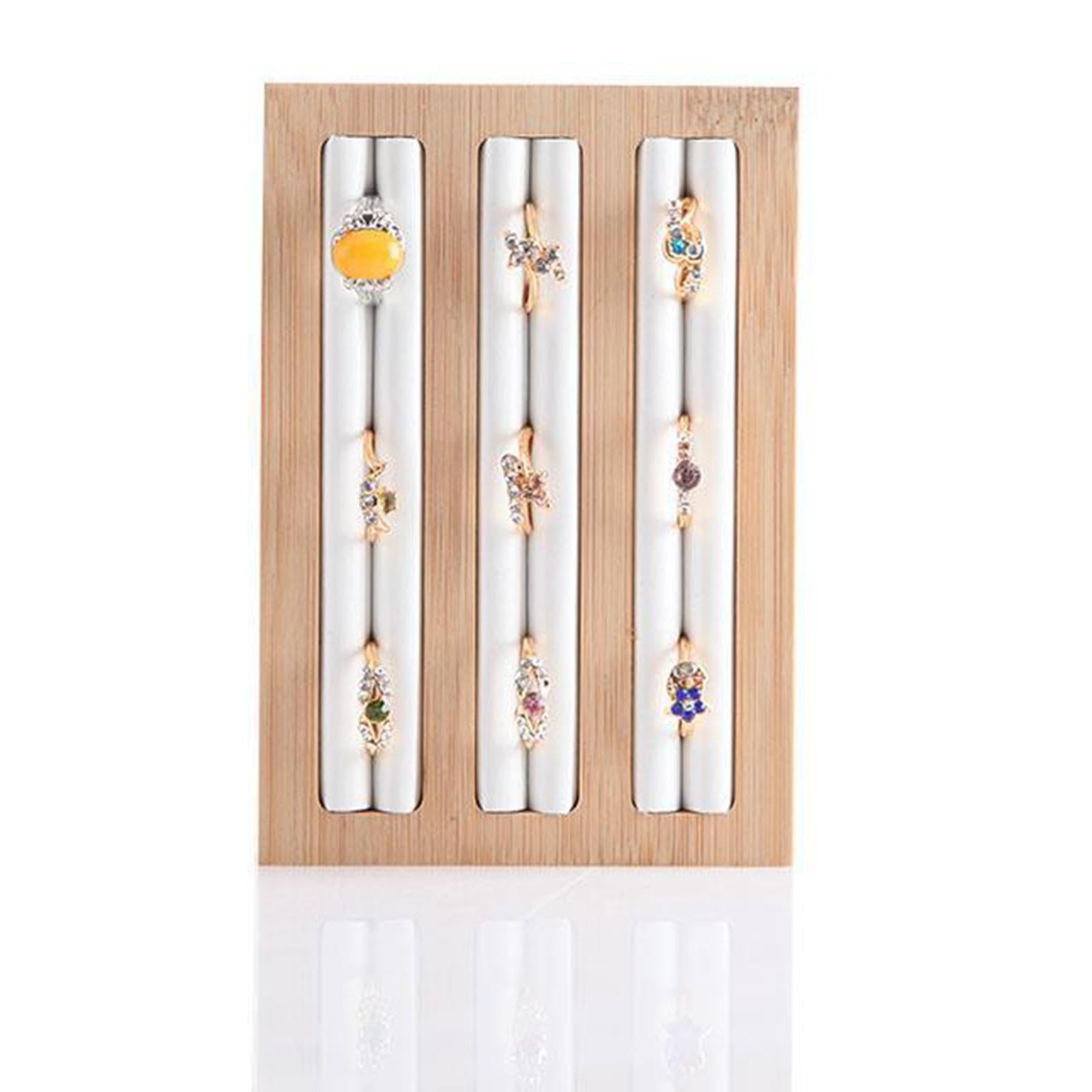 Jewelry Ring Display Case Earring Organizer Tray Display Box for Women Gift White Leather