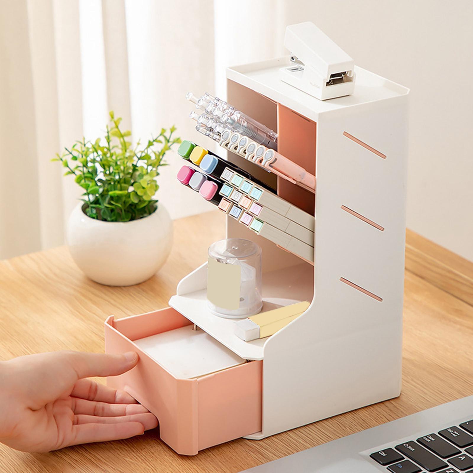 Large Capacity Desktop Storage Organizer Desk Organizer for Office Home Pink