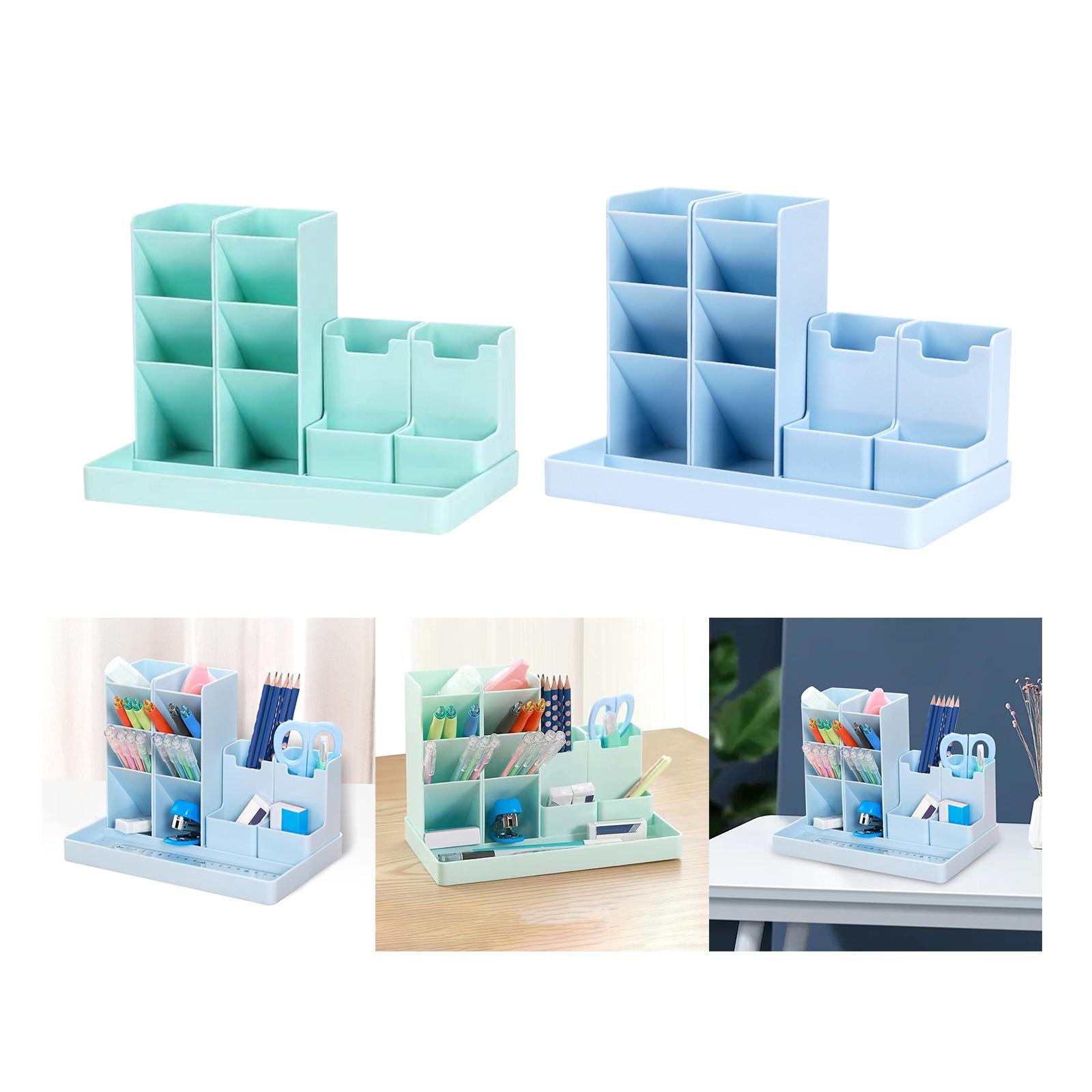 Business Card/Pen/Pencil Holder Storage Box Sticky Note Tray for Office Blue
