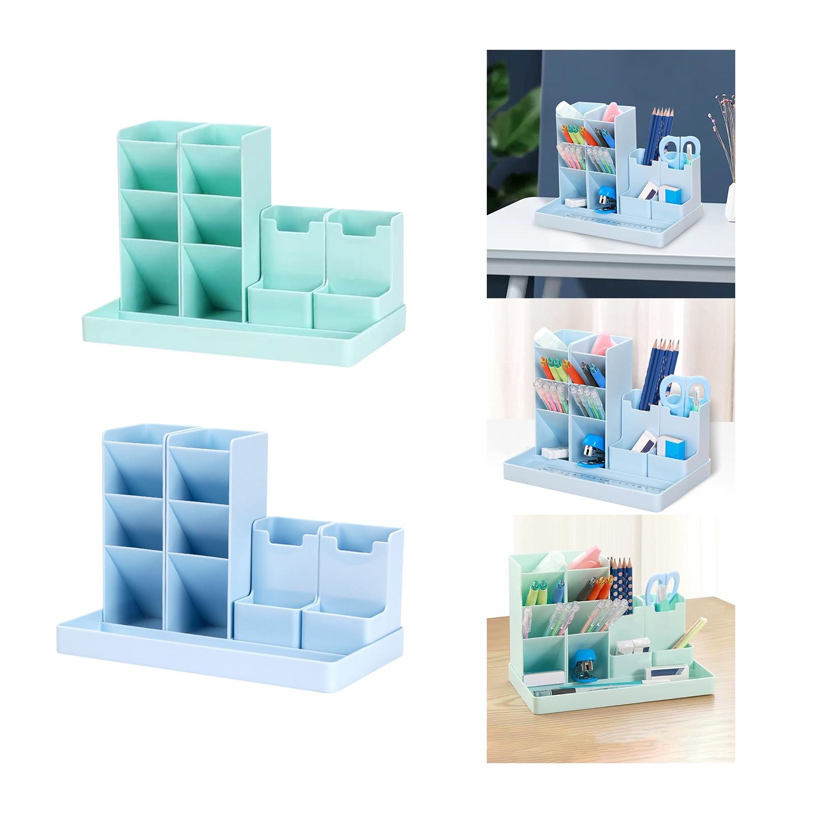Business Card/Pen/Pencil Holder Storage Box Sticky Note Tray for Office Blue