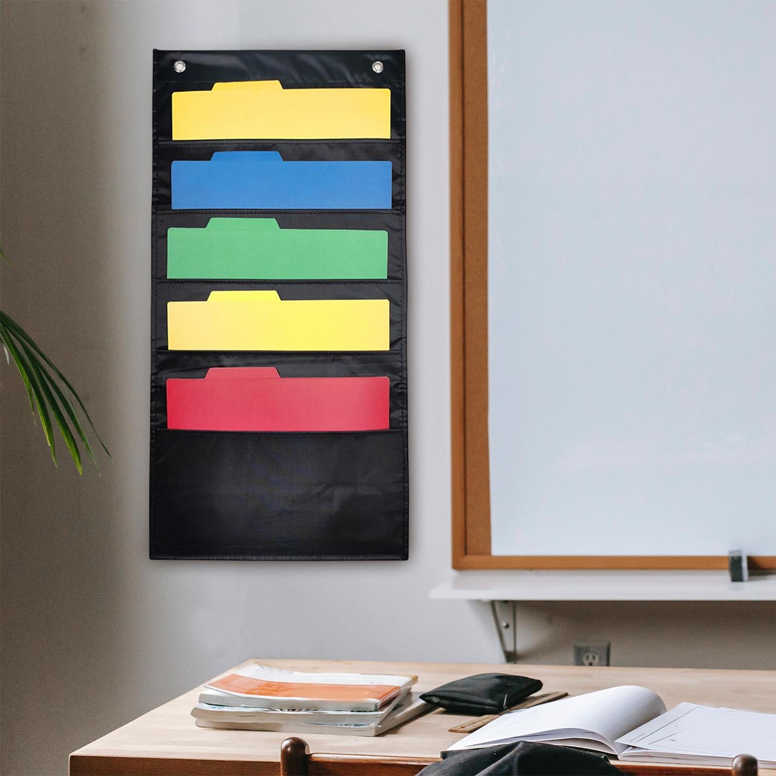 Daily Schedule Pocket Chart File Organizer 5 Pockets for Indoor Papers