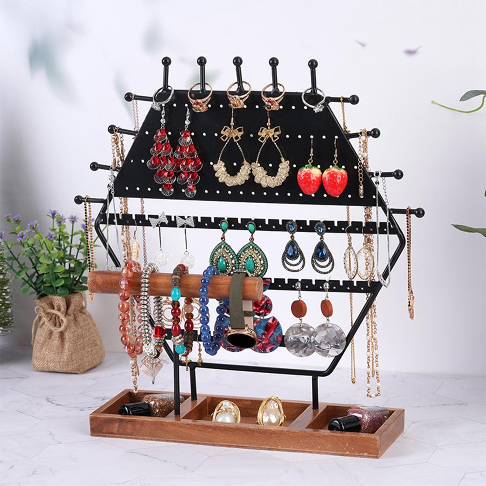 Wooden Base Necklace Holder Black Jewelry Display Stand for Earring Holder