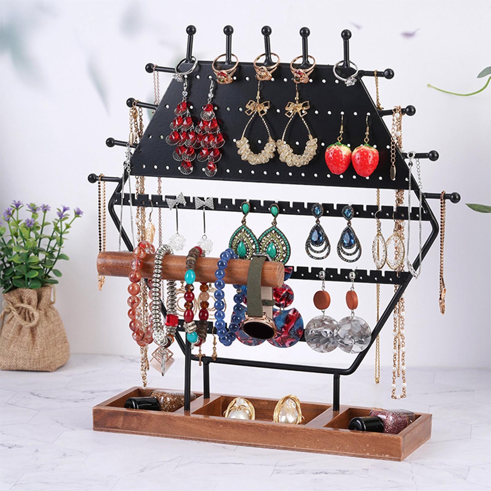 Wooden Base Necklace Holder Black Jewelry Display Stand for Earring Holder