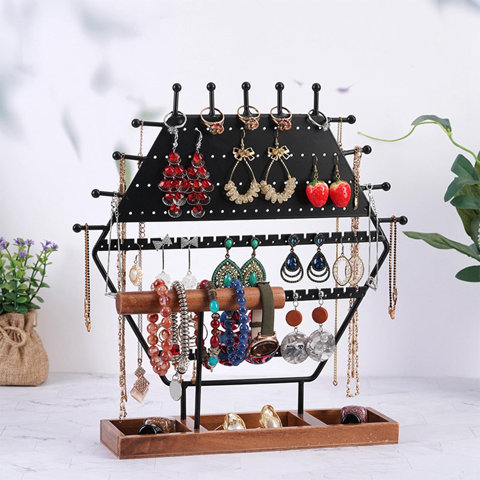 Wooden Base Necklace Holder Black Jewelry Display Stand for Earring Holder