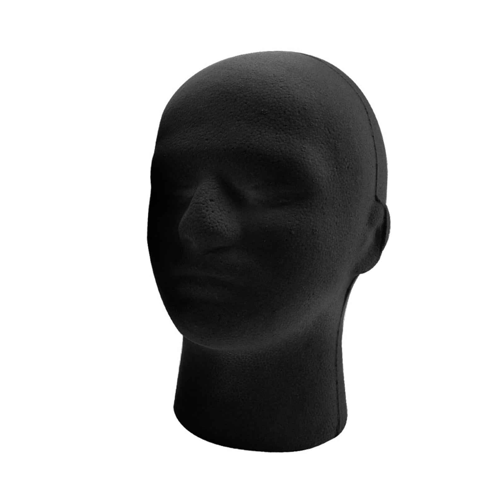Male Mannequin Head Round Base Foam Black for Display Jewelry Headwear Bubble Package