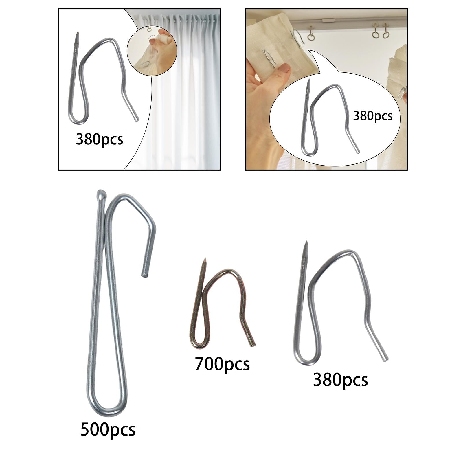 Drapery Hooks Pins Curtain Hook Pinch Pleat Hooks for Shower Window Door 500PCS