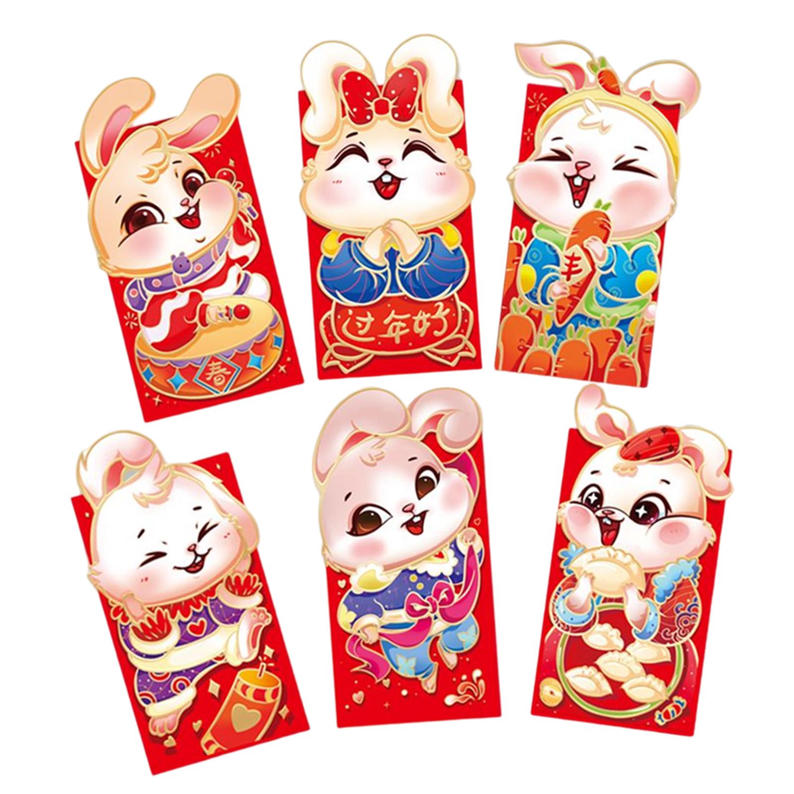 6 Pieces Chinese New Year Red Envelopes Chinese Hongbao Paper for Party Style A