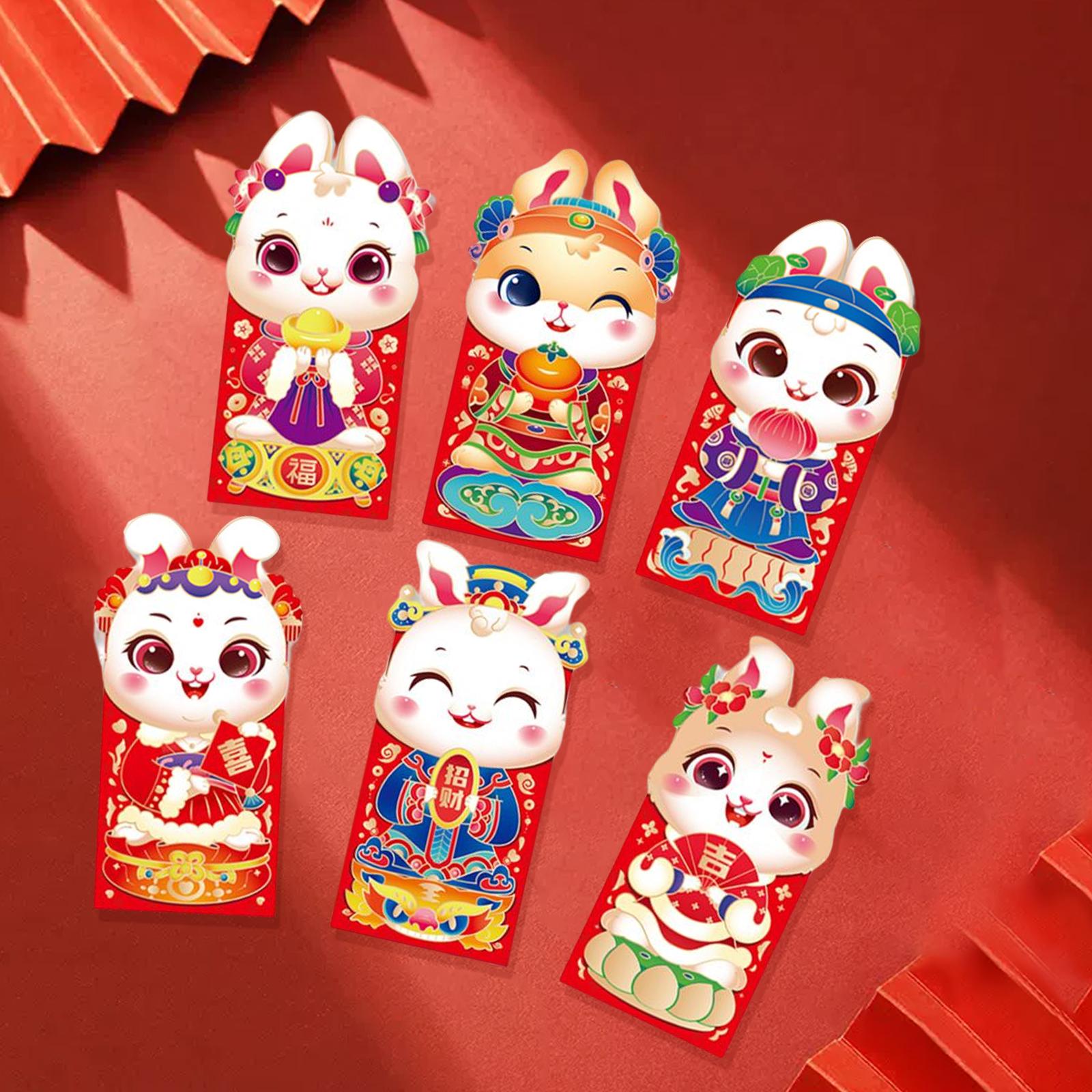 6 Pieces Chinese New Year Red Envelopes Chinese Hongbao Paper for Party Style B