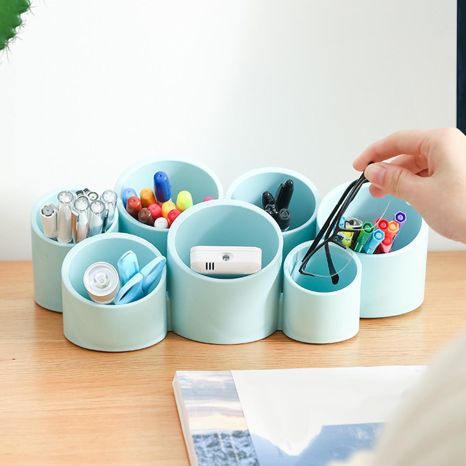 Makeup Brush Storage Rack 7 hole Pencil Dispenser for Home Office Kids Blue