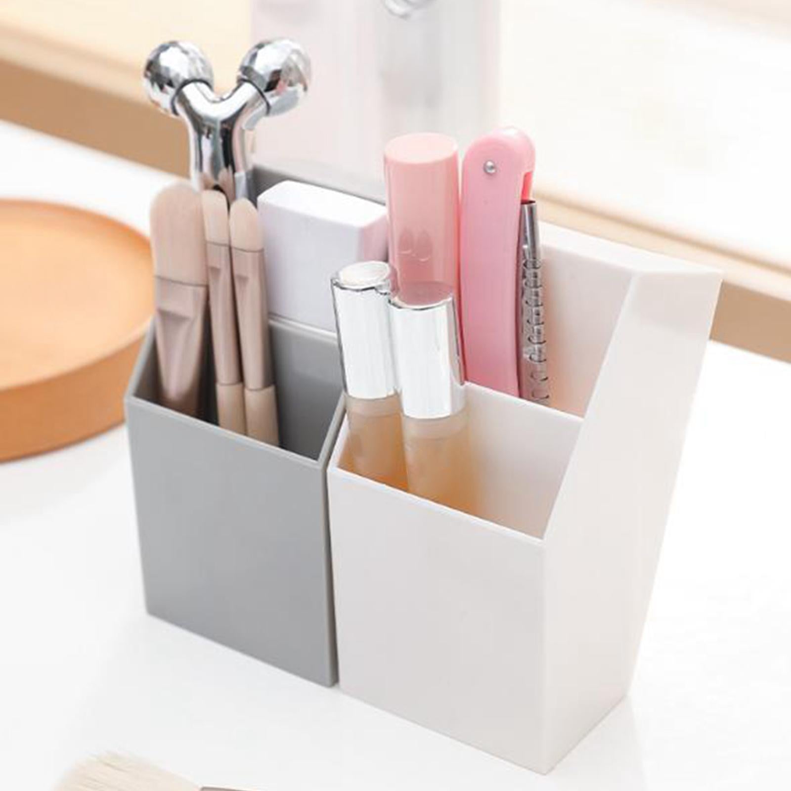 Pen Holder Brush Holders Durable Decorative 2 Compartments for Dorm Bedroom Grey