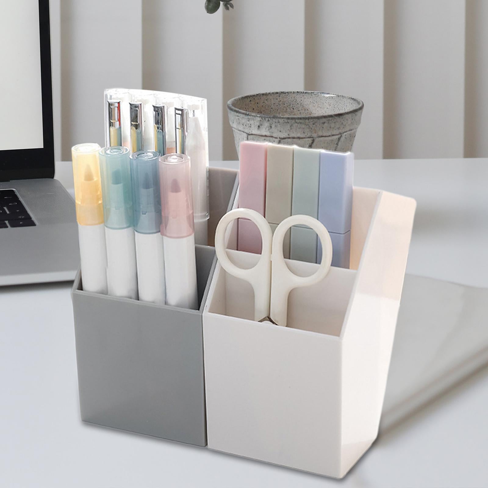 Pen Holder Brush Holders Durable Decorative 2 Compartments for Dorm Bedroom White