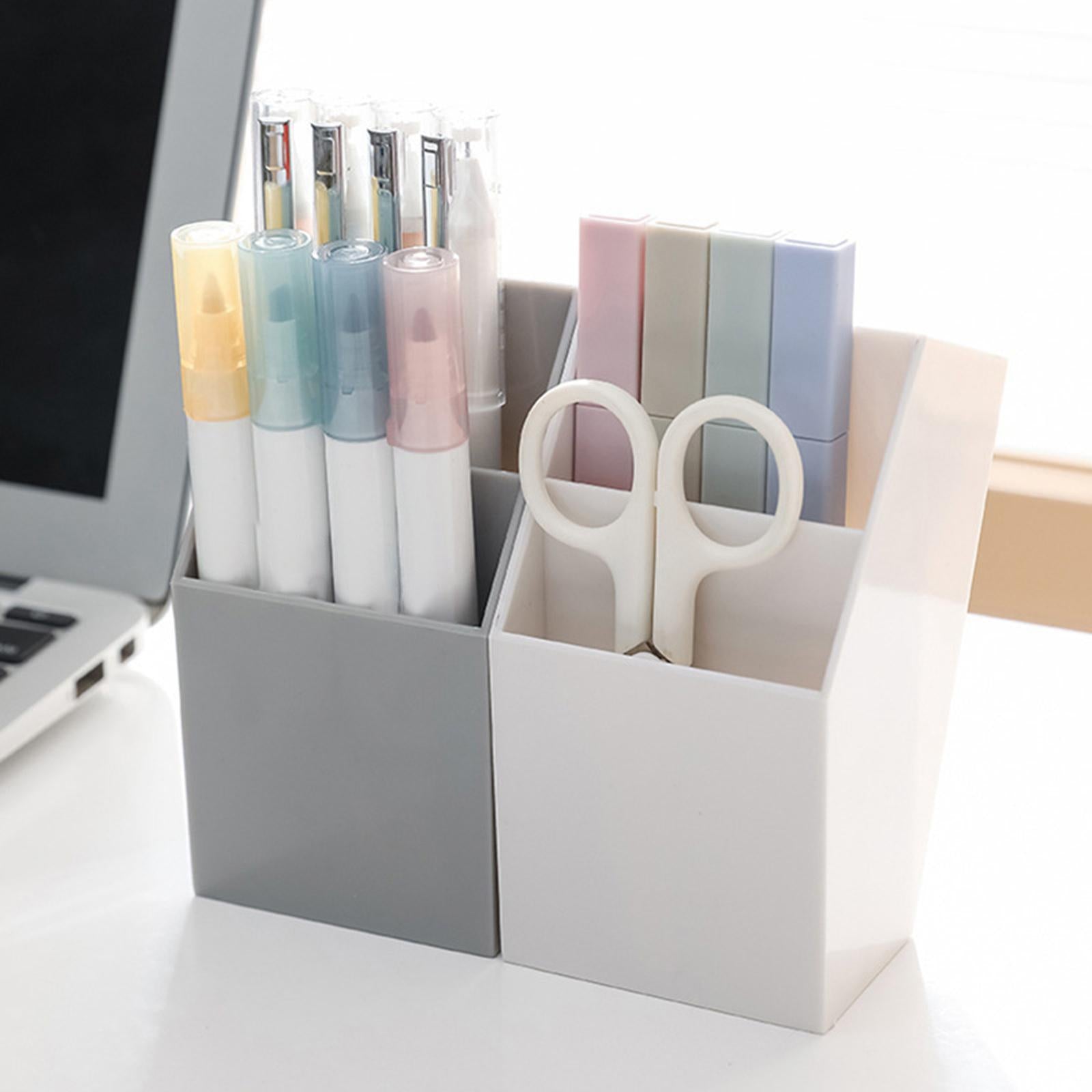 Pen Holder Brush Holders Durable Decorative 2 Compartments for Dorm Bedroom White