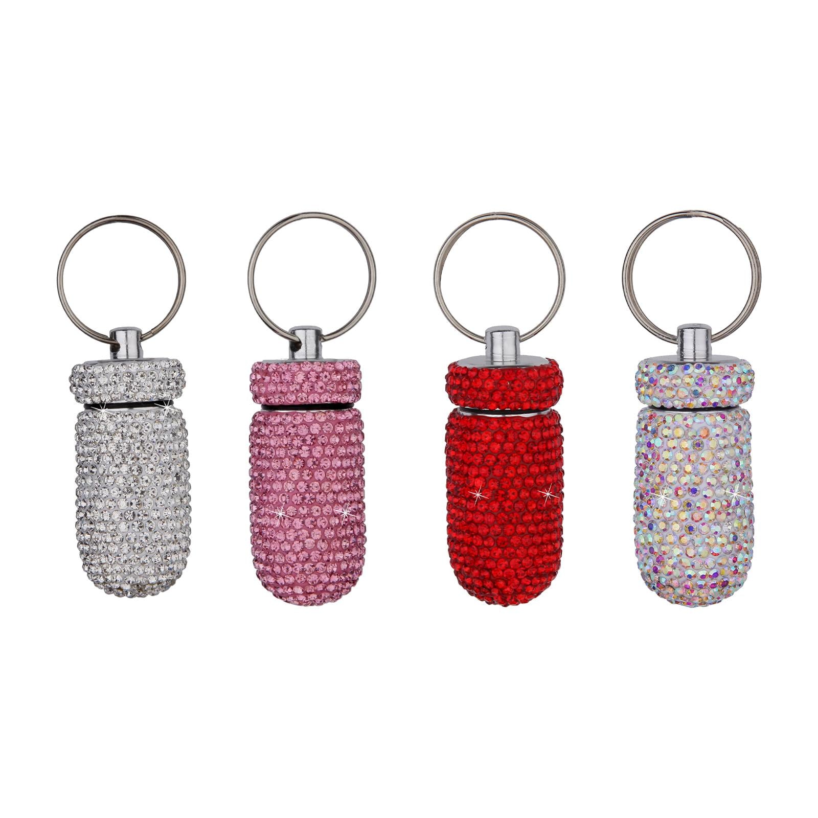 Pill Case Keychain Waterproof Bling Container Dispenser for Camping Hiking White