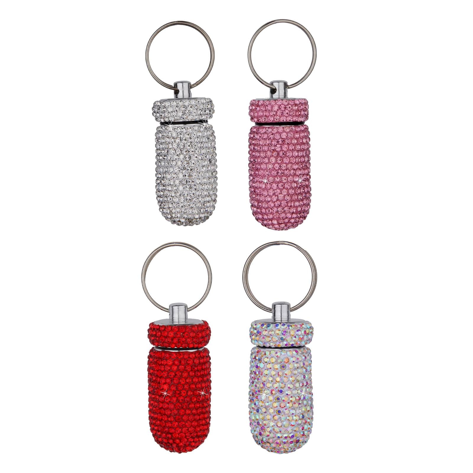 Pill Case Keychain Waterproof Bling Container Dispenser for Camping Hiking White