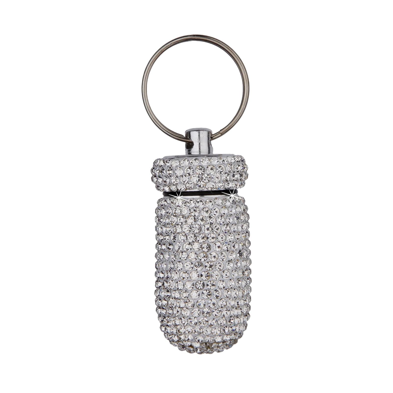 Pill Case Keychain Waterproof Bling Container Dispenser for Camping Hiking White