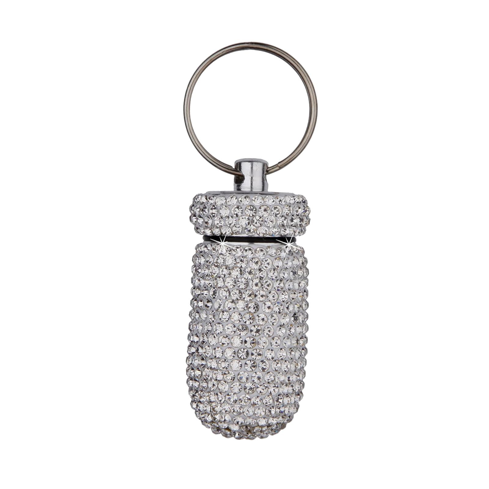 Pill Case Keychain Waterproof Bling Container Dispenser for Camping Hiking White