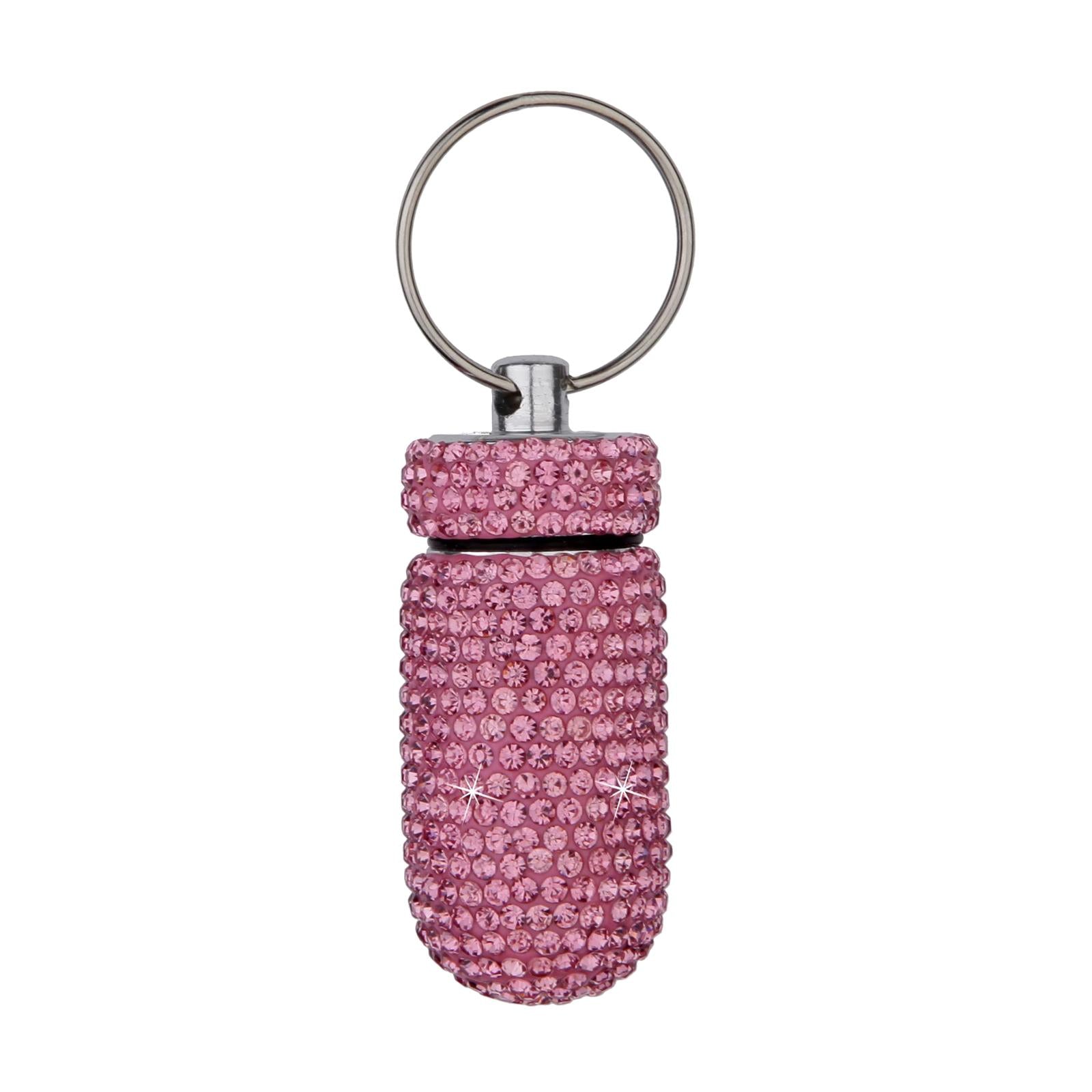 Pill Case Keychain Waterproof Bling Container Dispenser for Camping Hiking Pink