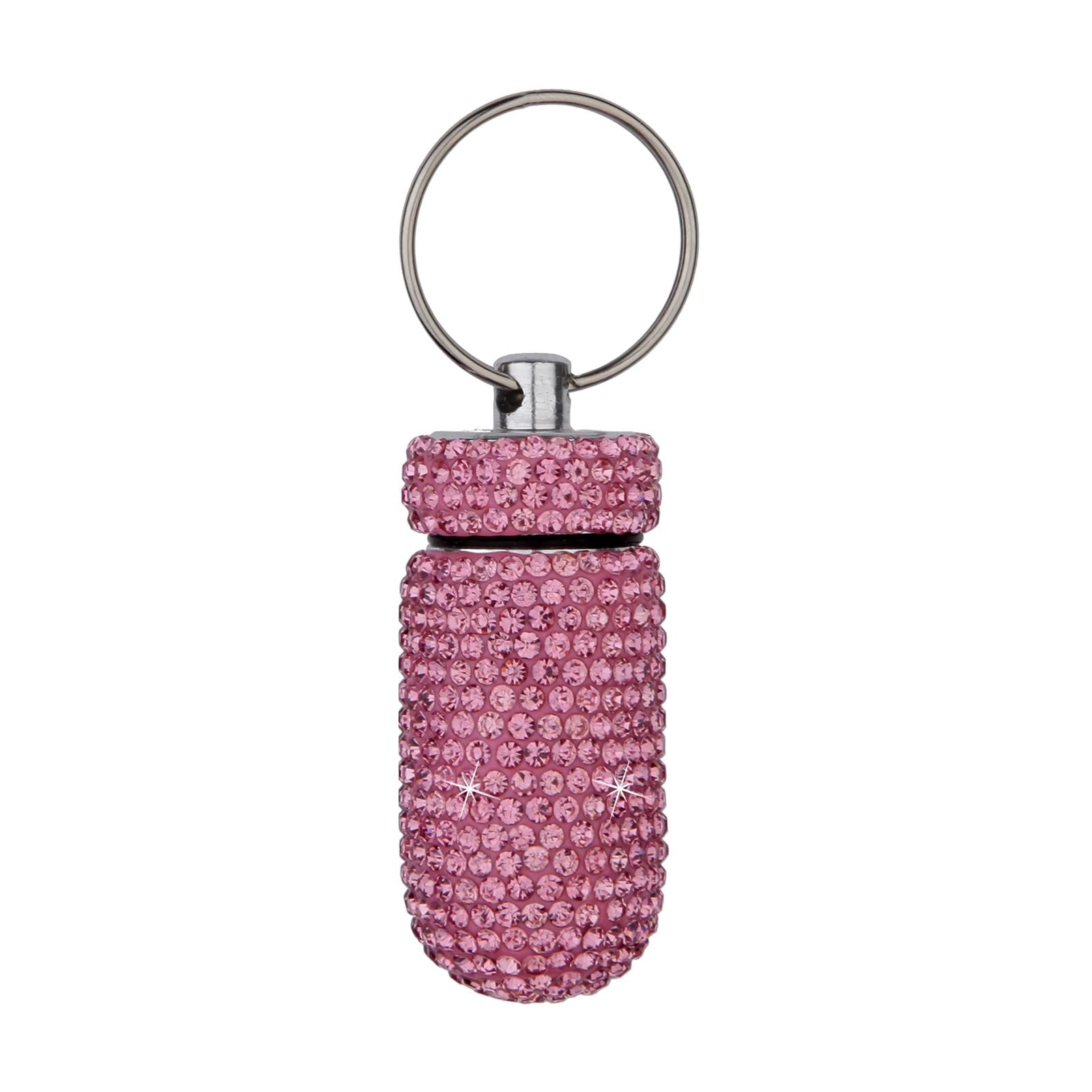 Pill Case Keychain Waterproof Bling Container Dispenser for Camping Hiking Pink