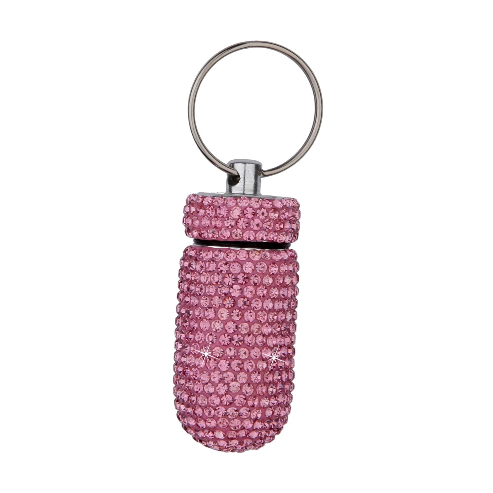 Pill Case Keychain Waterproof Bling Container Dispenser for Camping Hiking Pink