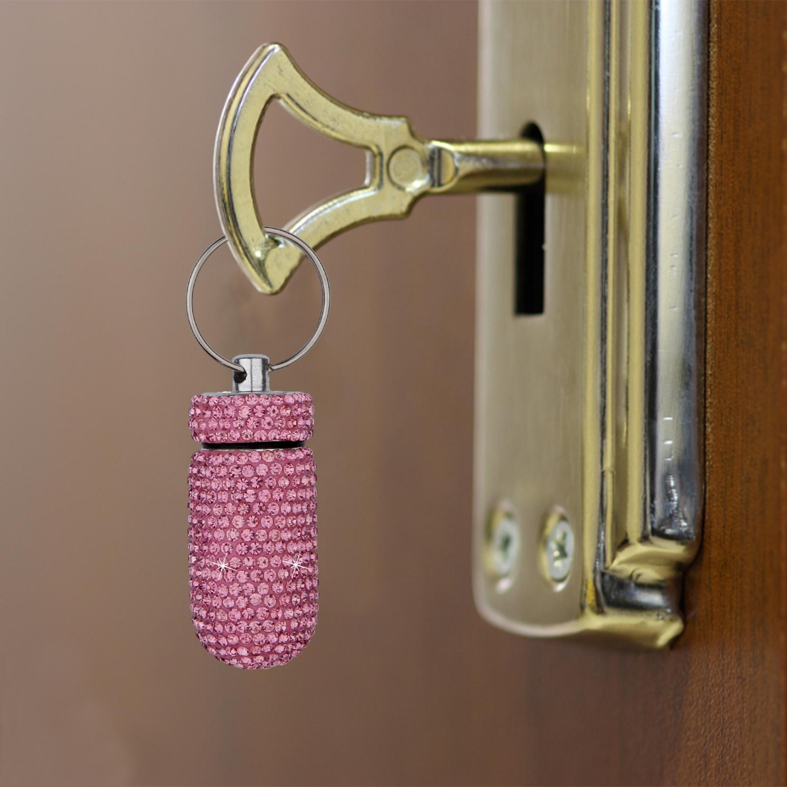 Pill Case Keychain Waterproof Bling Container Dispenser for Camping Hiking Pink