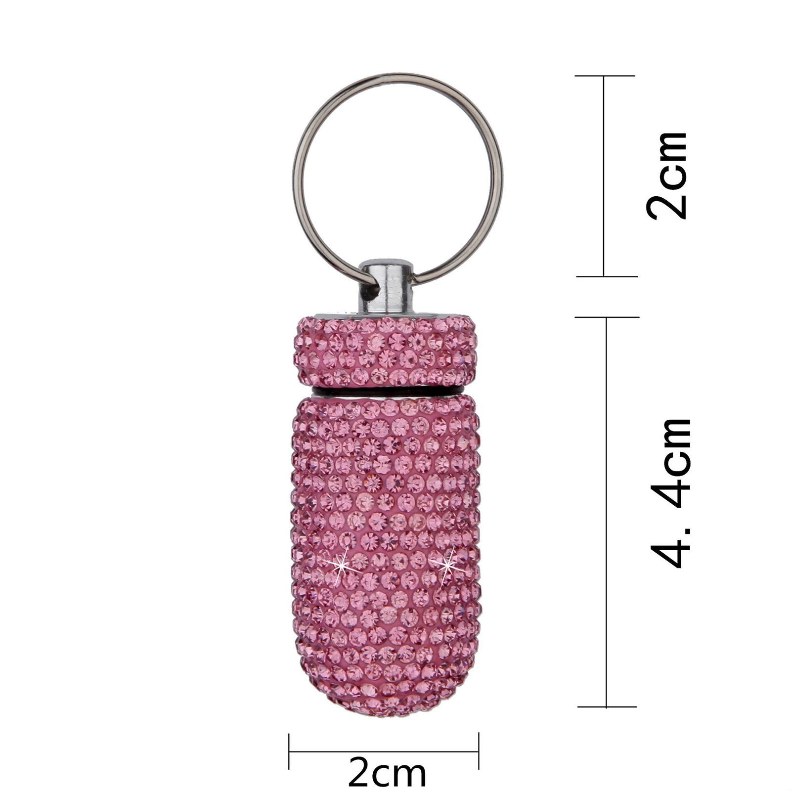 Pill Case Keychain Waterproof Bling Container Dispenser for Camping Hiking Pink