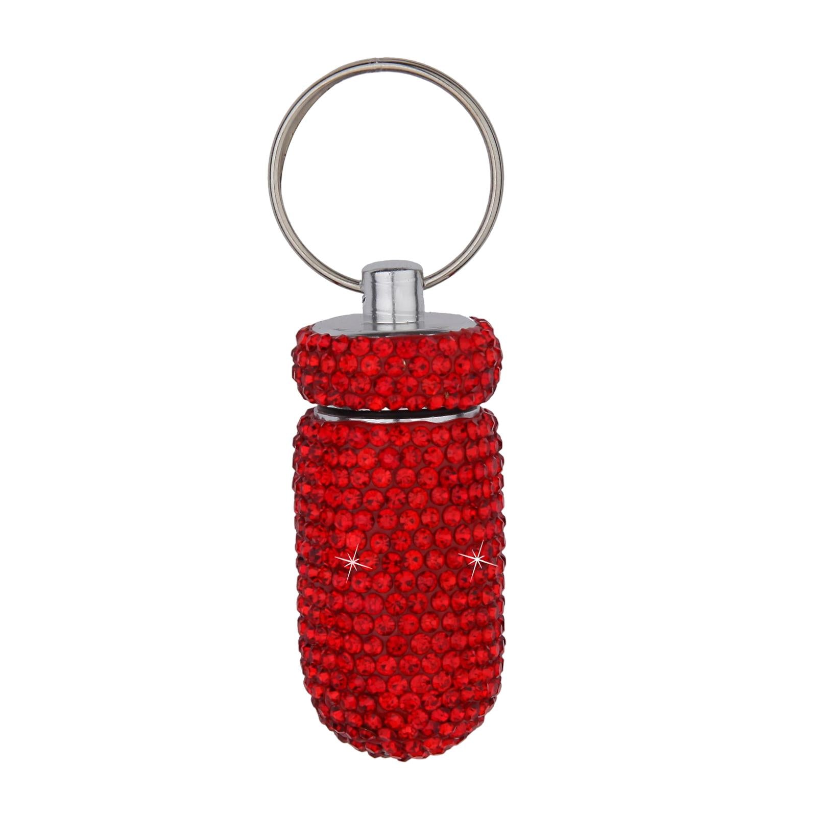 Pill Case Keychain Waterproof Bling Container Dispenser for Camping Hiking Red