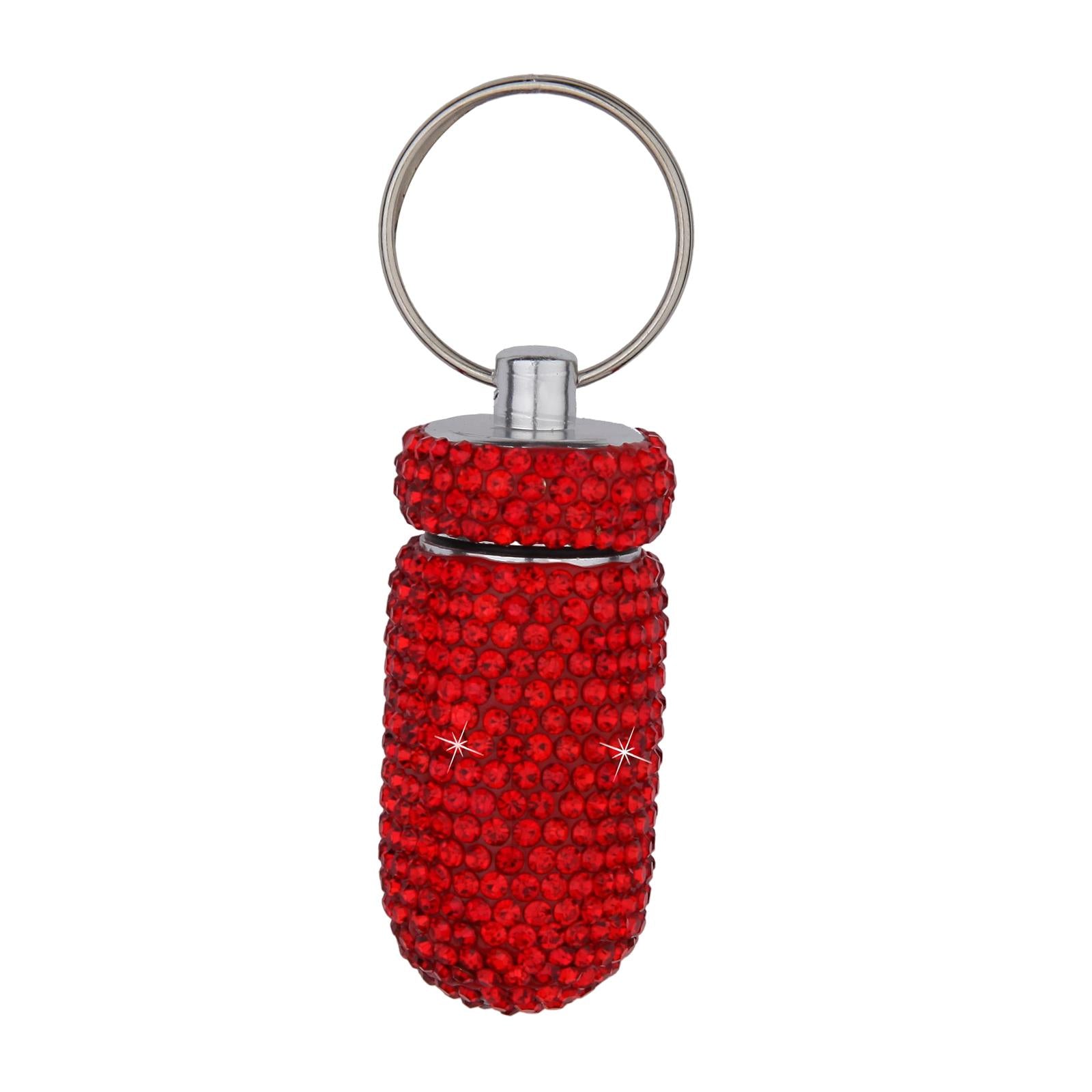 Pill Case Keychain Waterproof Bling Container Dispenser for Camping Hiking Red