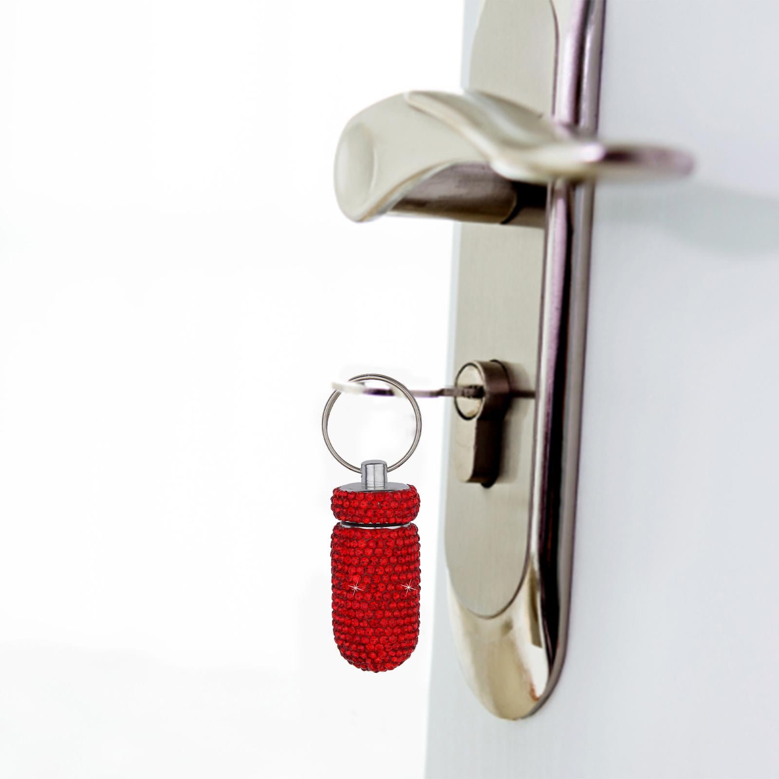 Pill Case Keychain Waterproof Bling Container Dispenser for Camping Hiking Red