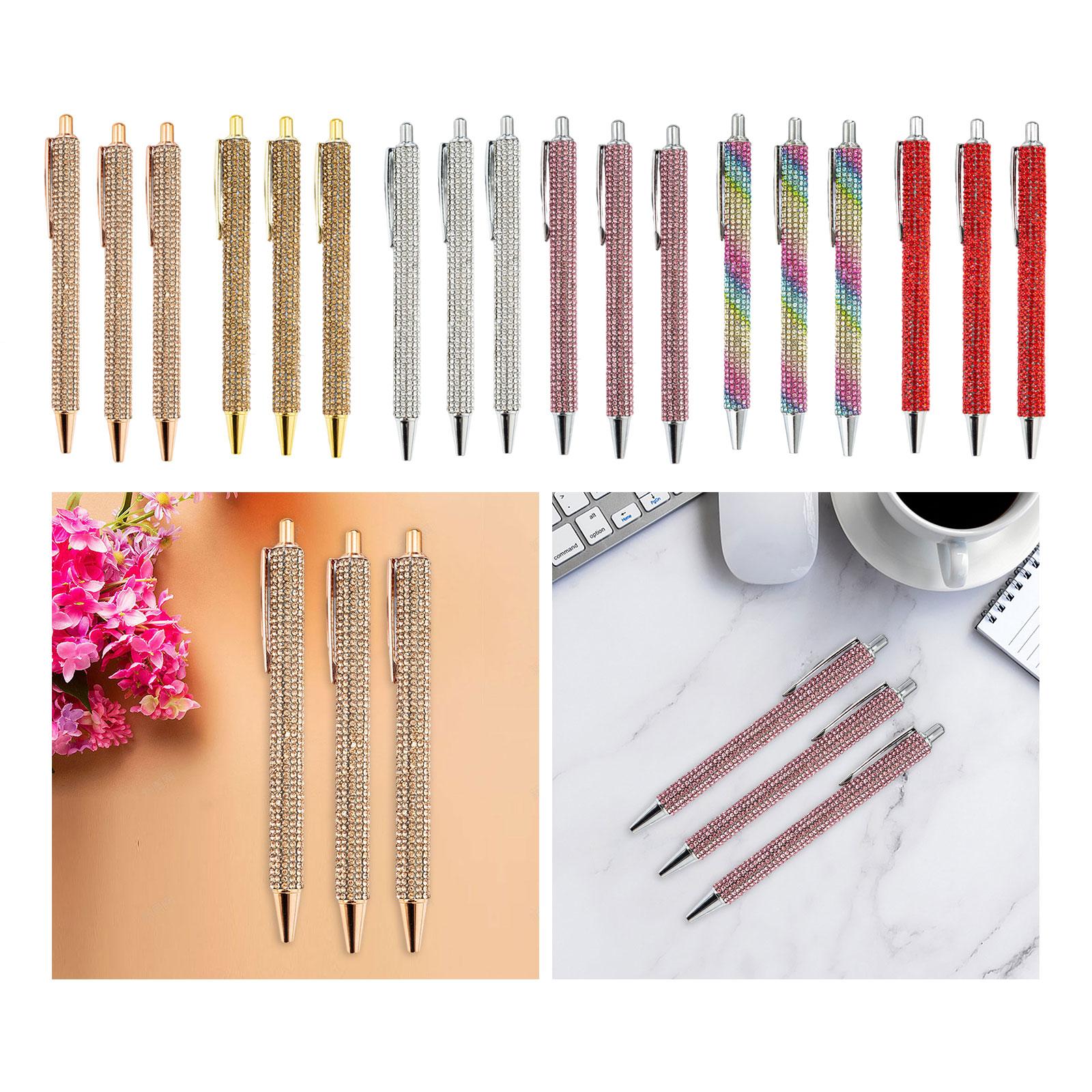 3x Retractable Gel Ink Pens Writing Smoothly Press Pen for Exam Adults Draw Rose Gold