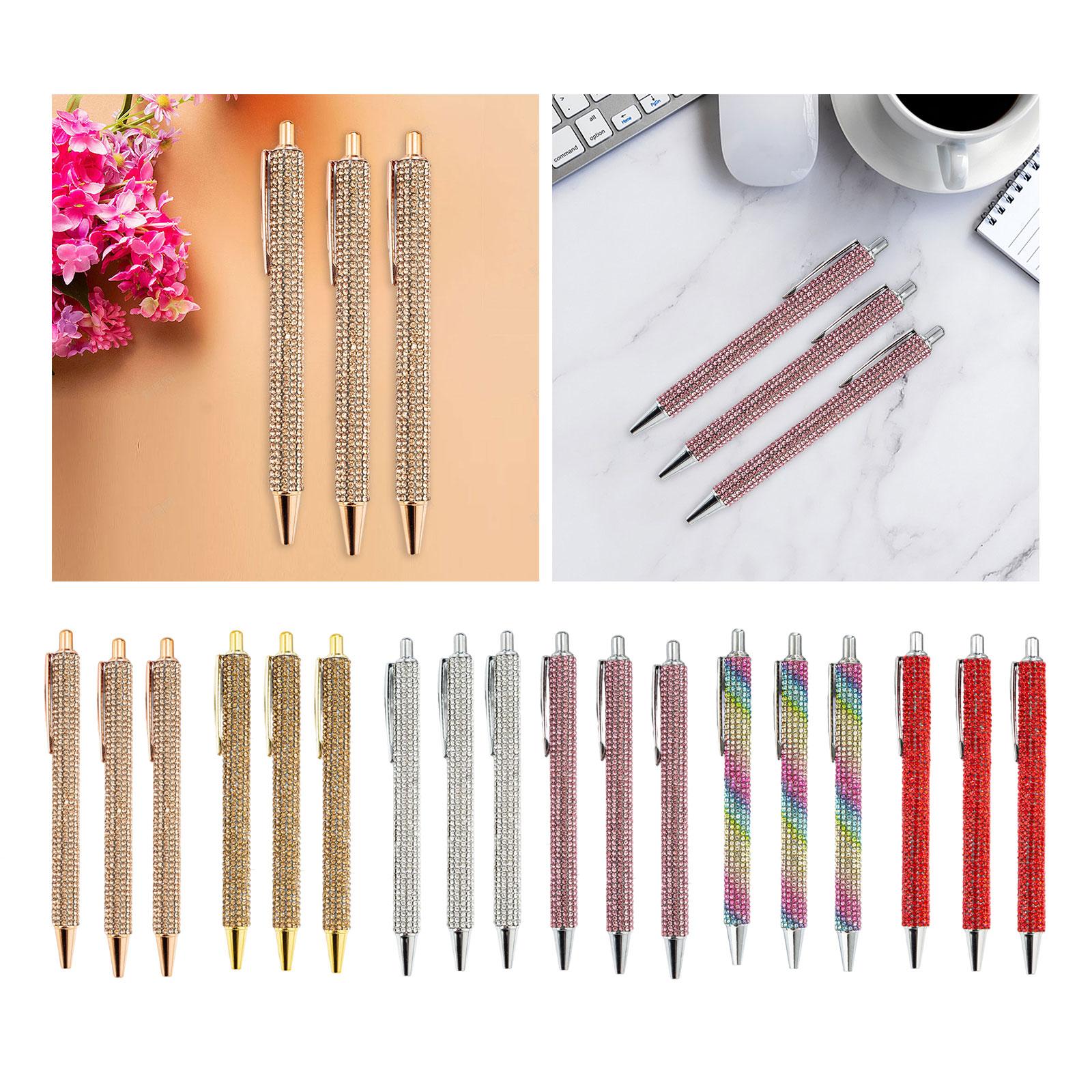 3x Retractable Gel Ink Pens Writing Smoothly Press Pen for Exam Adults Draw Rose Gold