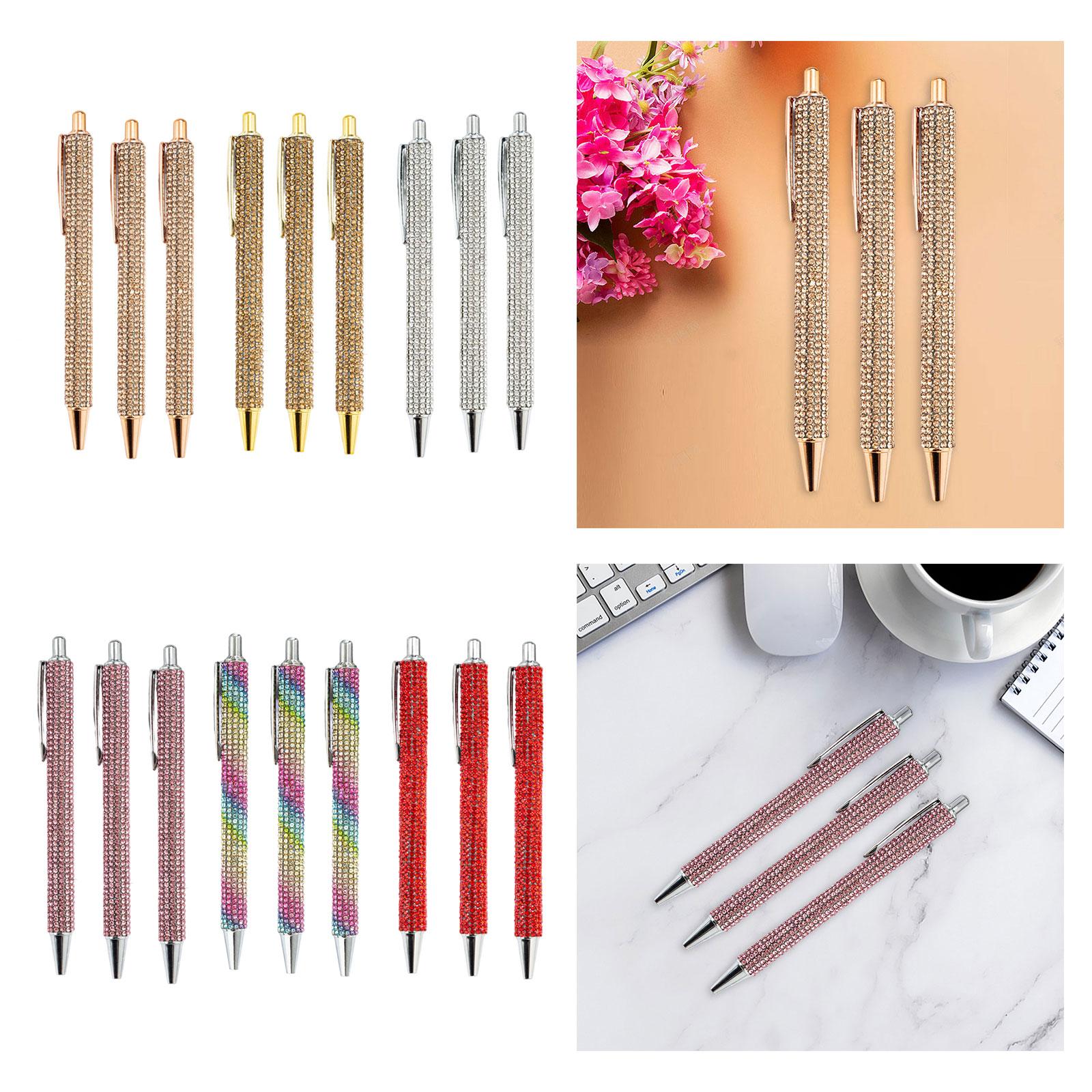 3x Retractable Gel Ink Pens Writing Smoothly Press Pen for Exam Adults Draw Rose Gold