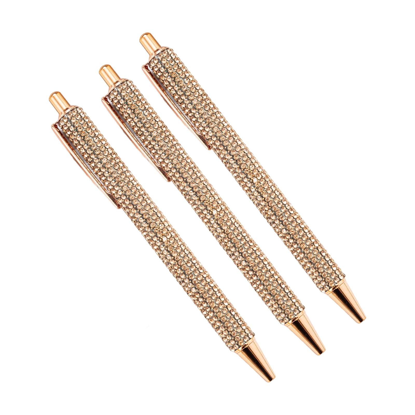 3x Retractable Gel Ink Pens Writing Smoothly Press Pen for Exam Adults Draw Rose Gold