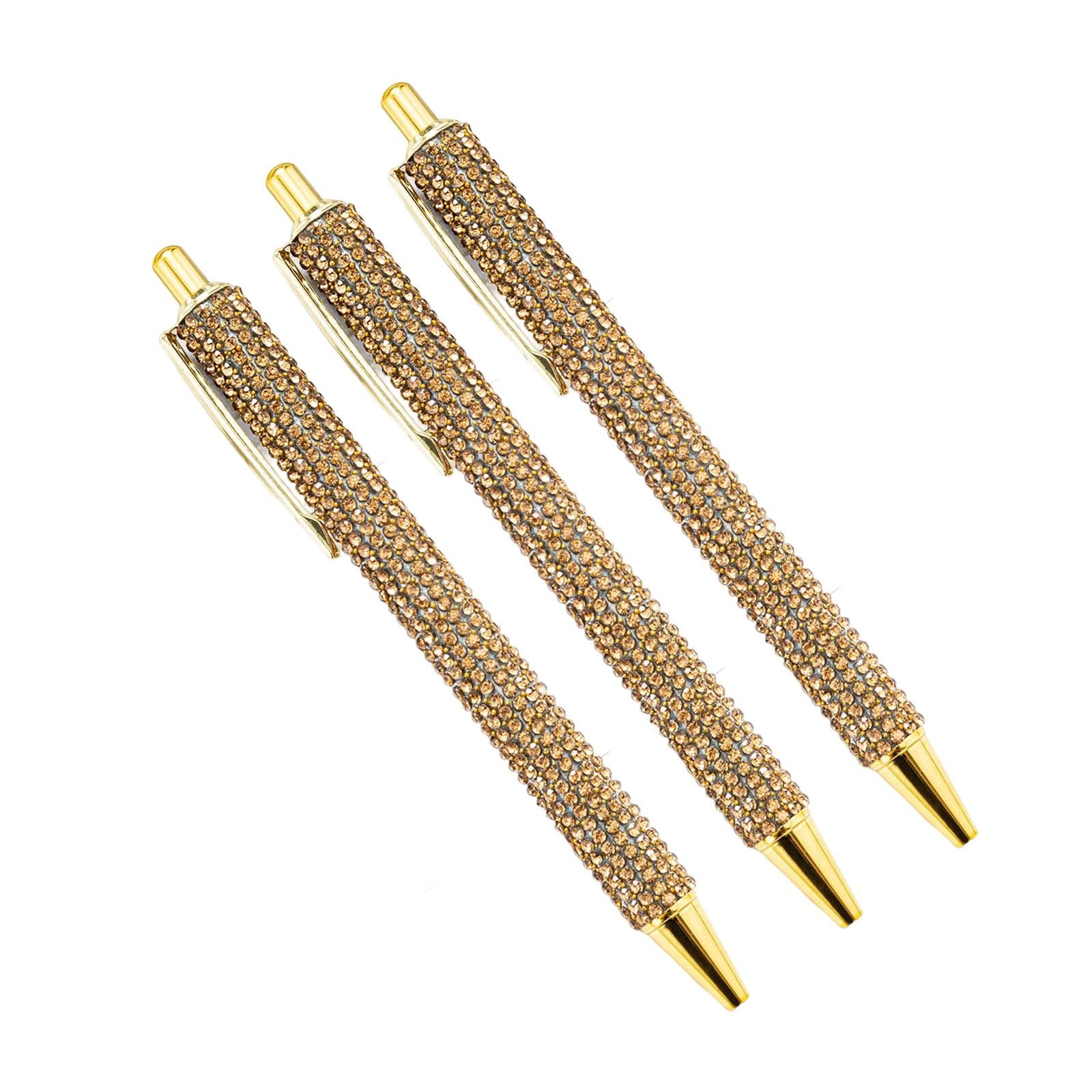 3x Retractable Gel Ink Pens Writing Smoothly Press Pen for Exam Adults Draw Gold