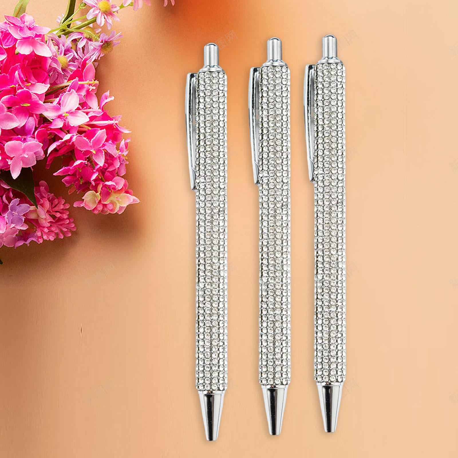 3x Retractable Gel Ink Pens Writing Smoothly Press Pen for Exam Adults Draw Silver