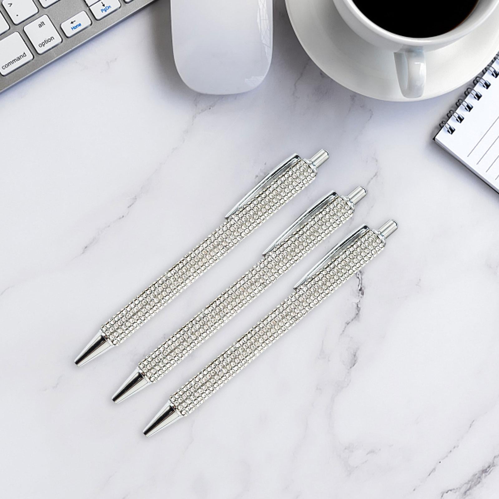 3x Retractable Gel Ink Pens Writing Smoothly Press Pen for Exam Adults Draw Silver