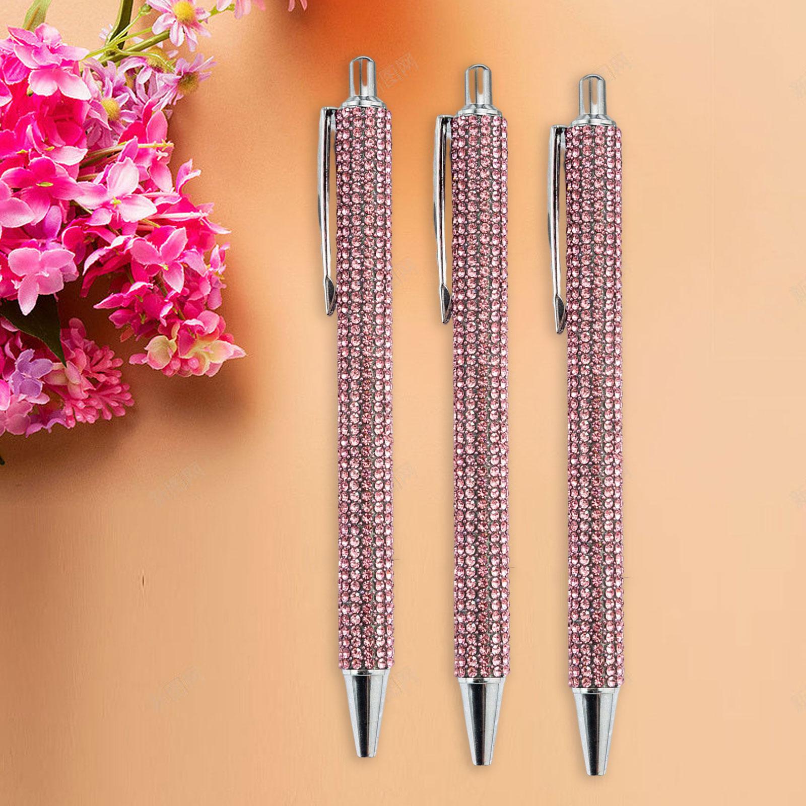 3x Retractable Gel Ink Pens Writing Smoothly Press Pen for Exam Adults Draw Pink
