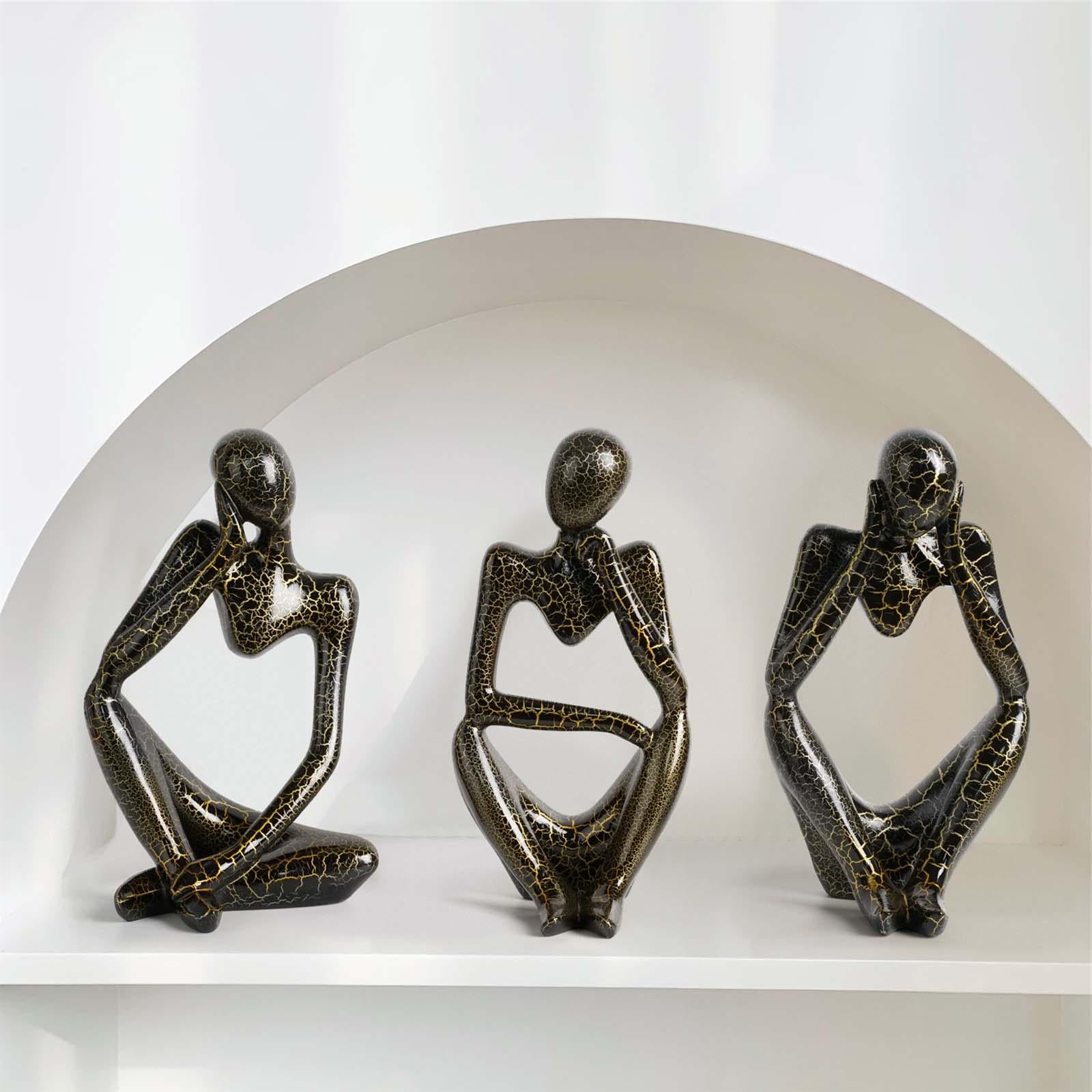 Modern Abstract Thinker Statue Collectible for Home Living Room Decoration Right Black S