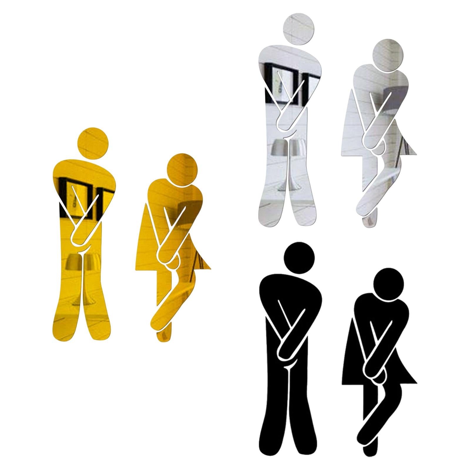 Men's & Women's Restroom Signs 1Pair Symbols for Bar Commercial Business Silver
