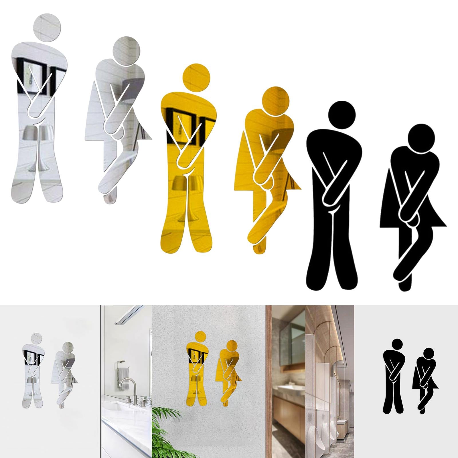 Men's & Women's Restroom Signs 1Pair Symbols for Bar Commercial Business Silver
