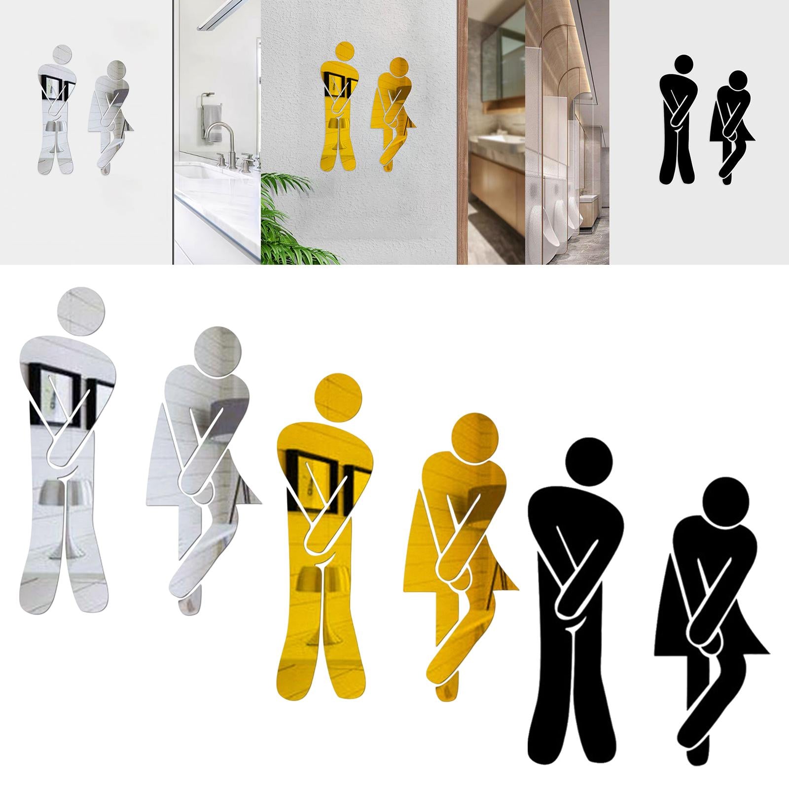Men's & Women's Restroom Signs 1Pair Symbols for Bar Commercial Business Silver