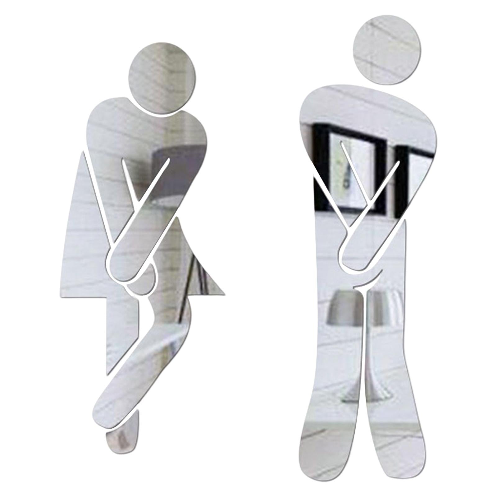 Men's & Women's Restroom Signs 1Pair Symbols for Bar Commercial Business Silver