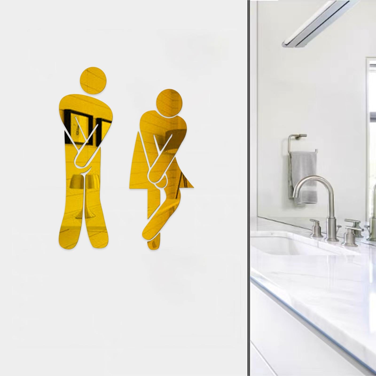 Men's & Women's Restroom Signs 1Pair Symbols for Bar Commercial Business Golden
