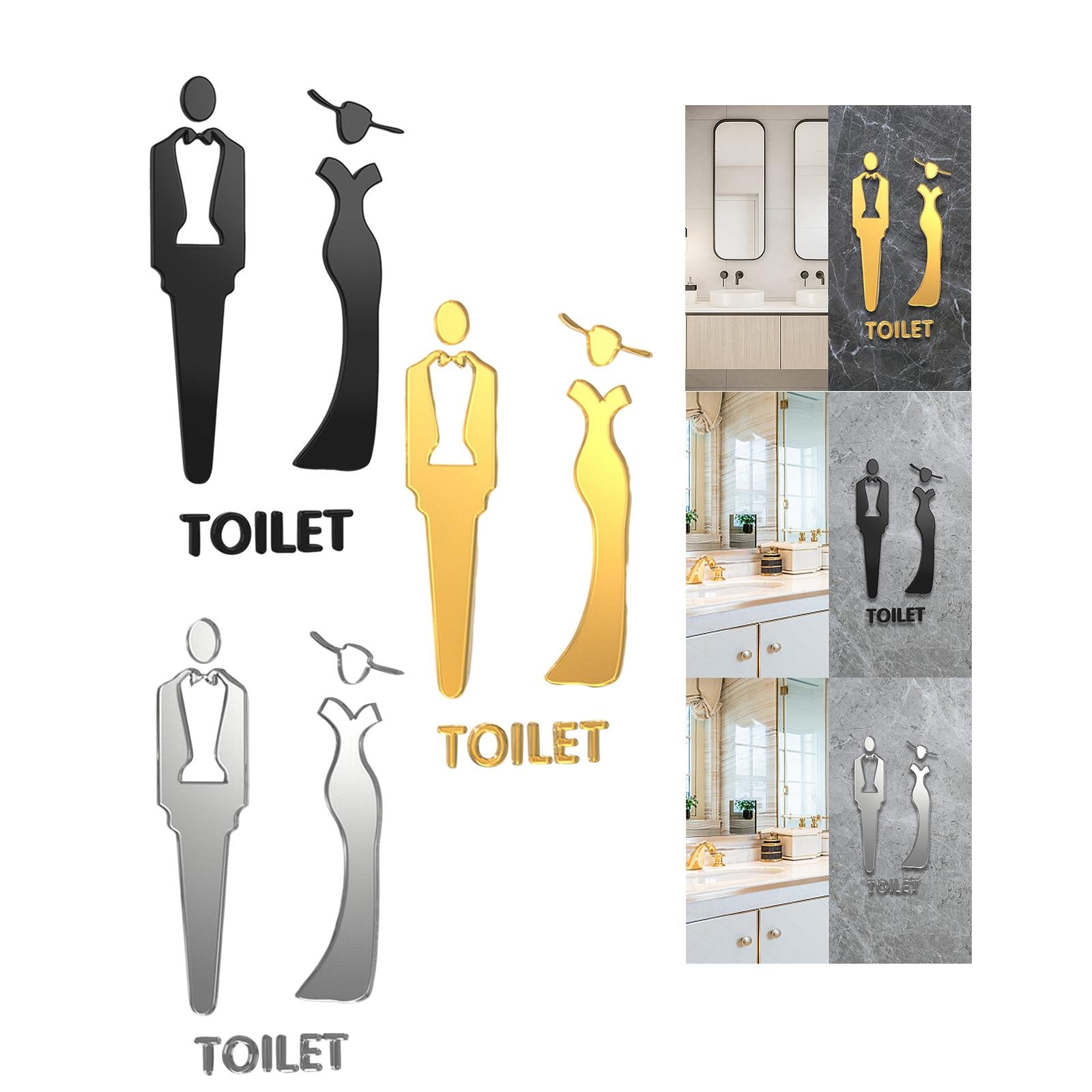 Male and Female Bathroom Door Signage Decor Unisex Acrylic for Business Black