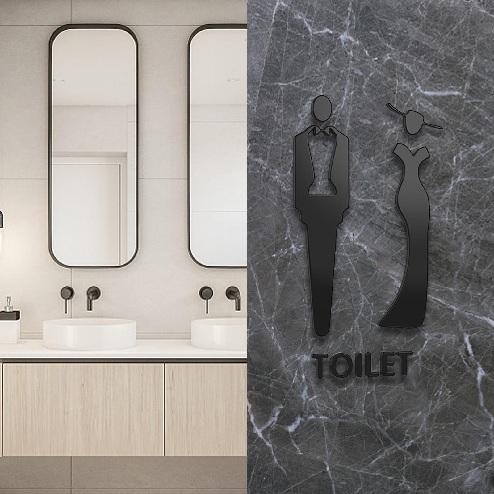 Male and Female Bathroom Door Signage Decor Unisex Acrylic for Business Black